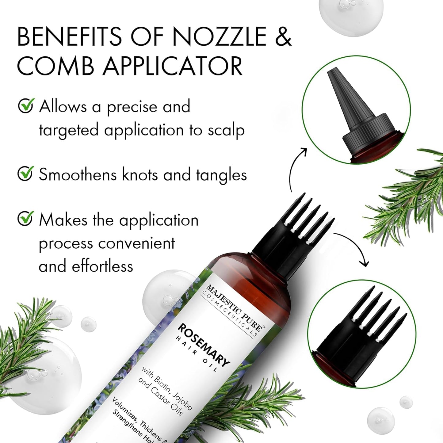 Majestic Pure 100% Pure Rosemary Oil For Hair Growth - Strengthening, Nourishing, Volumizing - Infused with Biotin Oil, Jojoba Oil & Castor Oil - Non GMO Verified - 6.7 Fl Oz (Pack of 2)