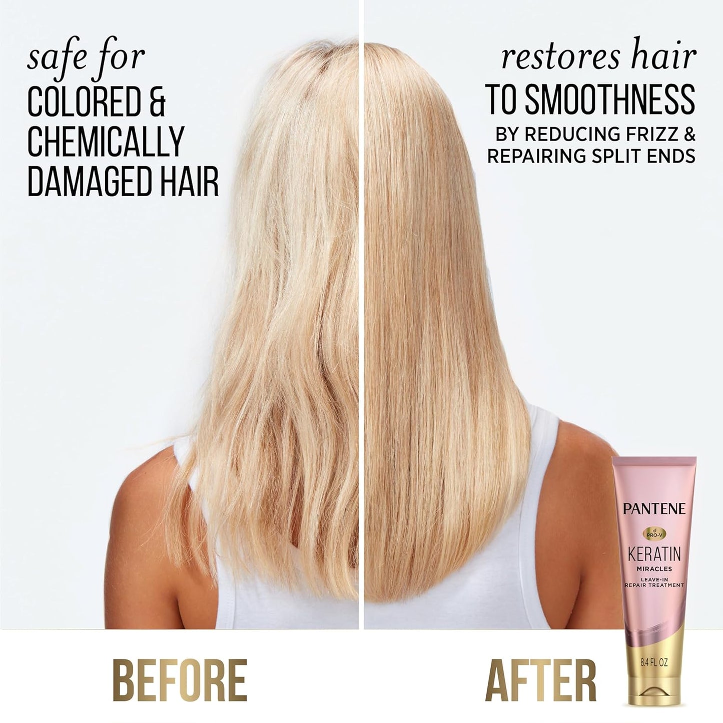 Pantene Keratin Leave-In Conditioner with Argan Oil, Protein Treatment for Dry, Damaged & Color-Treated Hair, Repairs Split Ends & Protects from Damage, Formaldehyde-Free, 8.4 Fl Oz