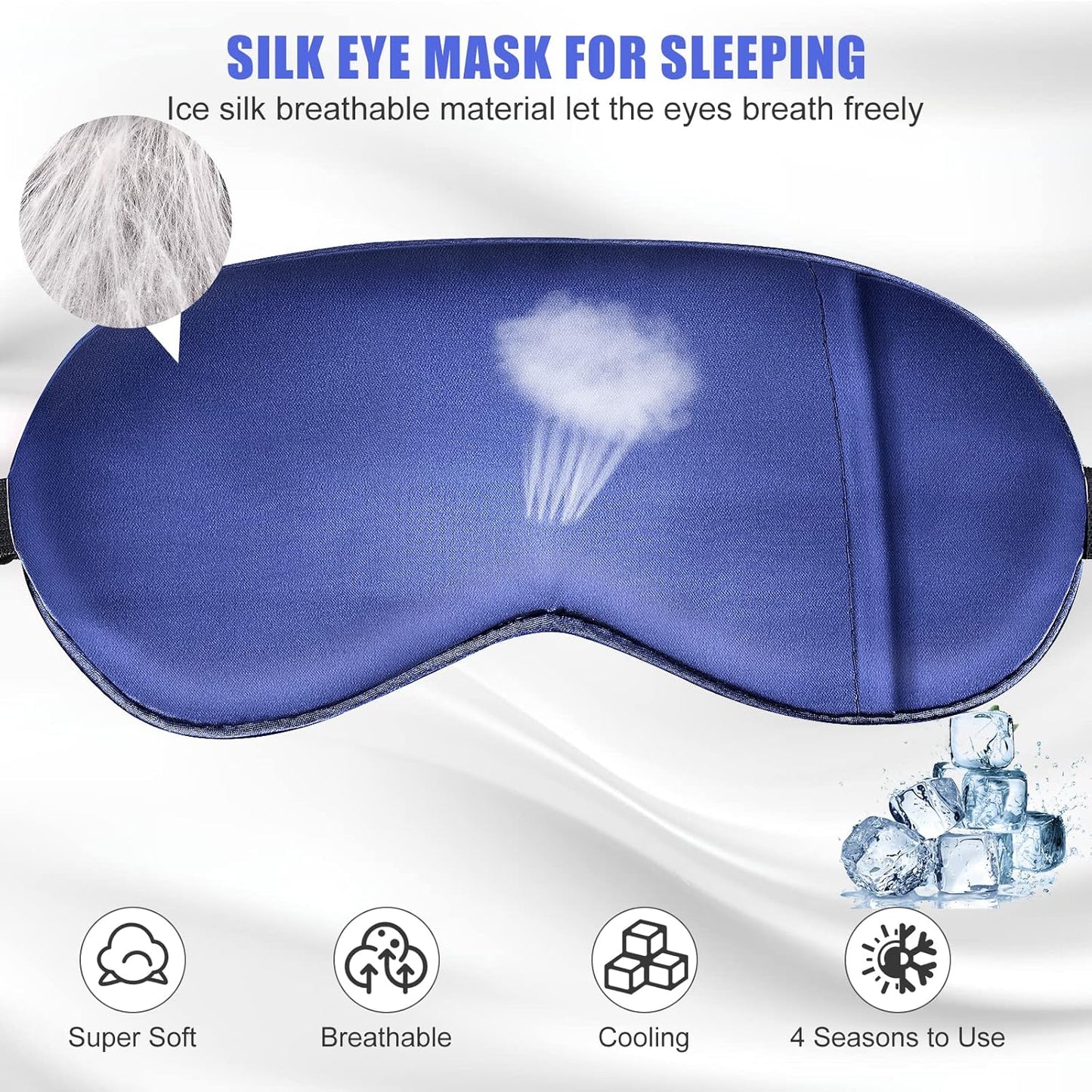 Cooling Sleep Mask w/Gel Eye Mask, Silk Eye Mask for Sleeping, Heated Eye Masks, Blindfold Eye Cover Sleeping Mask for Home Office Travel, Gifts for Men Women, Stocking Stuffers (Blue)