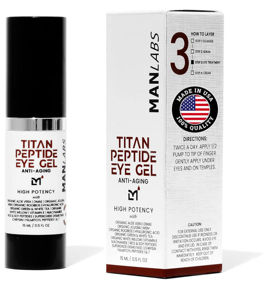 Titan Peptide Cooling Eye Gel – Mens Eye Cream – Anti-Aging Bags & Dark Circle – Eye Bags Treatment for Men – High Potency – Puffy Eyes Treatment for Men – Peptides, HA, DMAE, MSM – Unscented