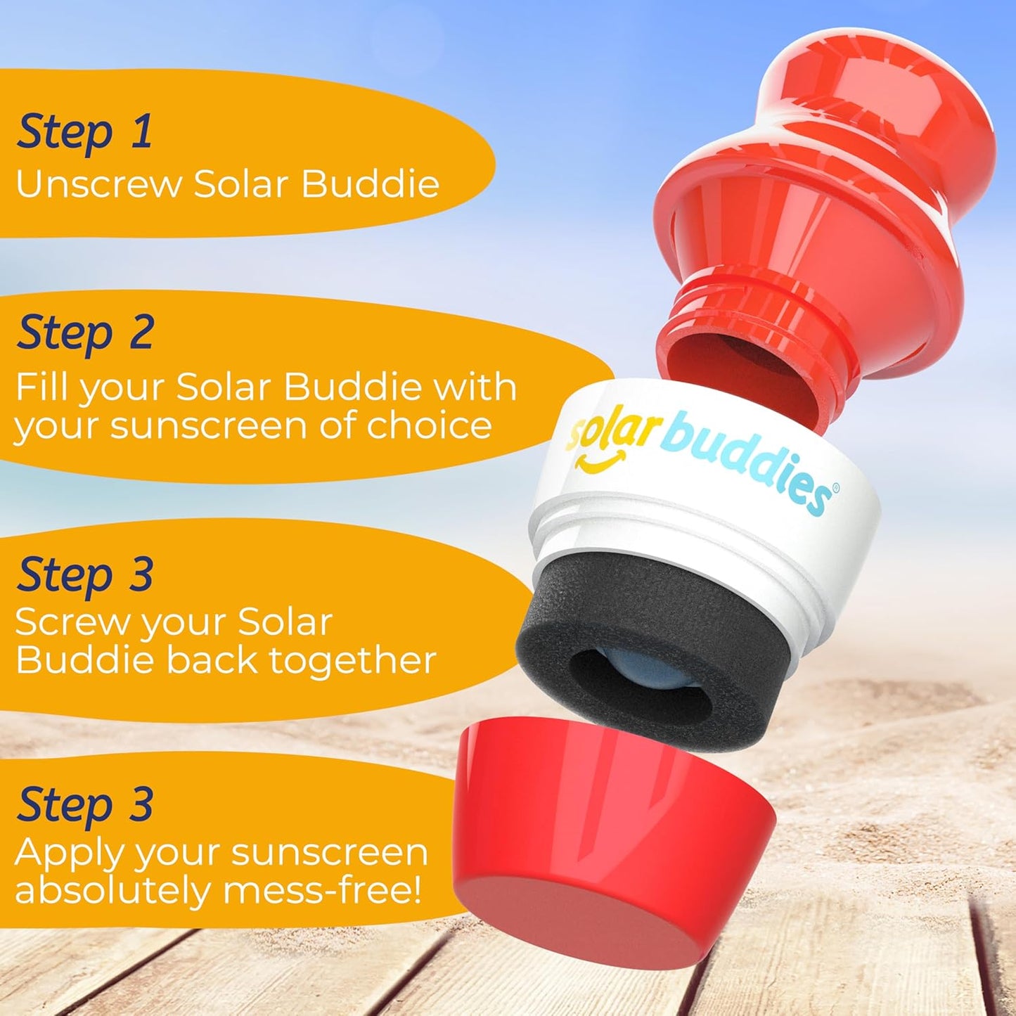Solar Buddies Bag Bundle & Carabina Clip - Full Red - Refillable Roll on Sponge Sunscreen, Suncream & Lotion Applicator For Kids, Adults & Families - Holds 3.4fl oz, Perfect Size for Travel