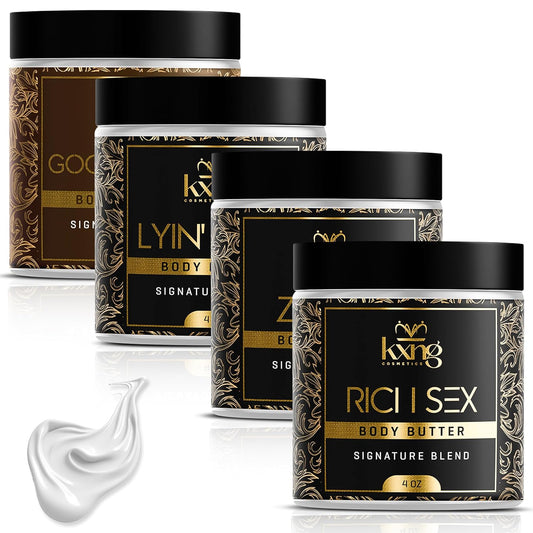 KXNG Cosmetics, Body Butter, Organic Skin Care for Men and Women, Body Moisturizer Lotions and Creams, Raw Shea Butter, Cocoa Butter, Mango, Coconut Oil, Hand, Foot, All Skin Types (4oz 4-pack)