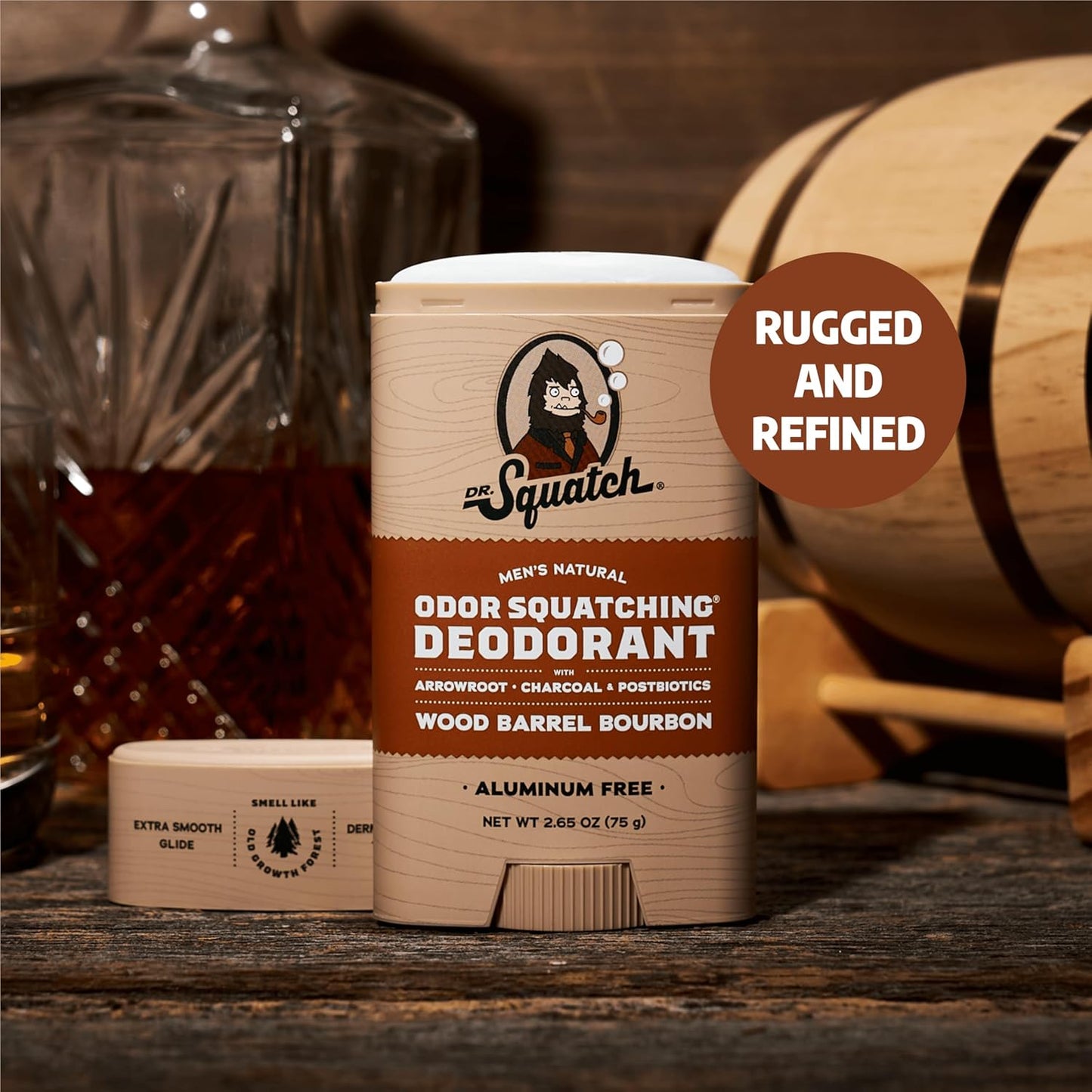 Dr. Squatch Natural Deodorant for Men 3 Pack Wood Barrel Bourbon – Odor-Squatching Men's Deodorant Aluminum Free (2.65 oz, 3 Pack)