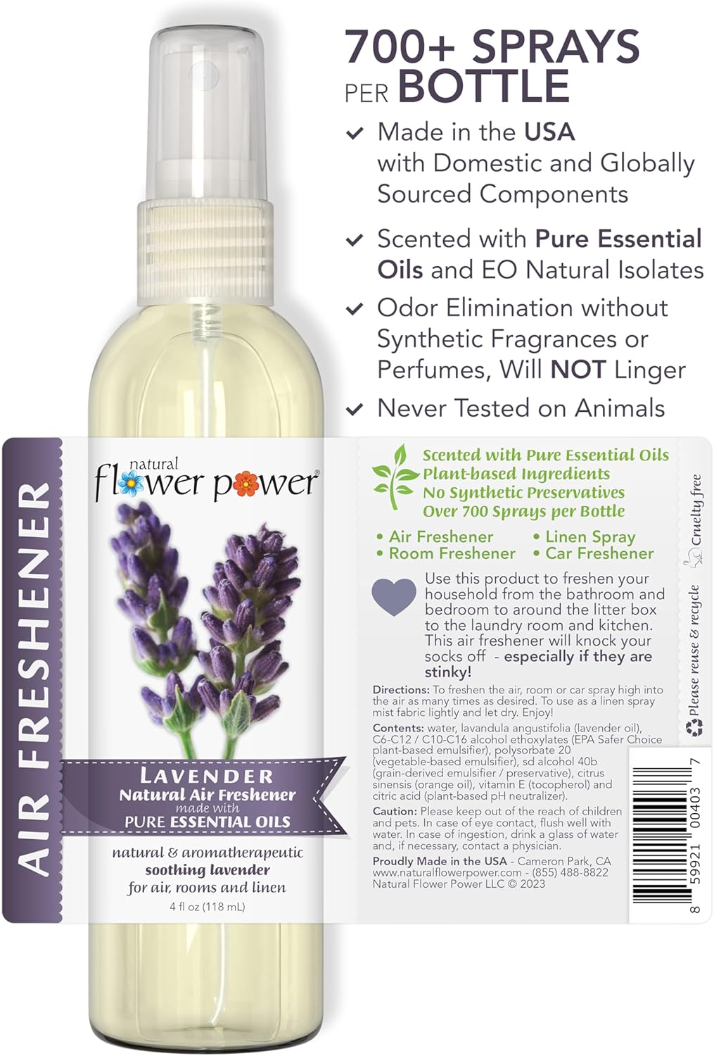 Air Freshener Spray - Odor Eliminator with Essential Oils for the Home, Car & Fabric - Cruelty Free & Vegan - 2 Pack with Lavender and Citrus & Spice - 2 x 4 oz