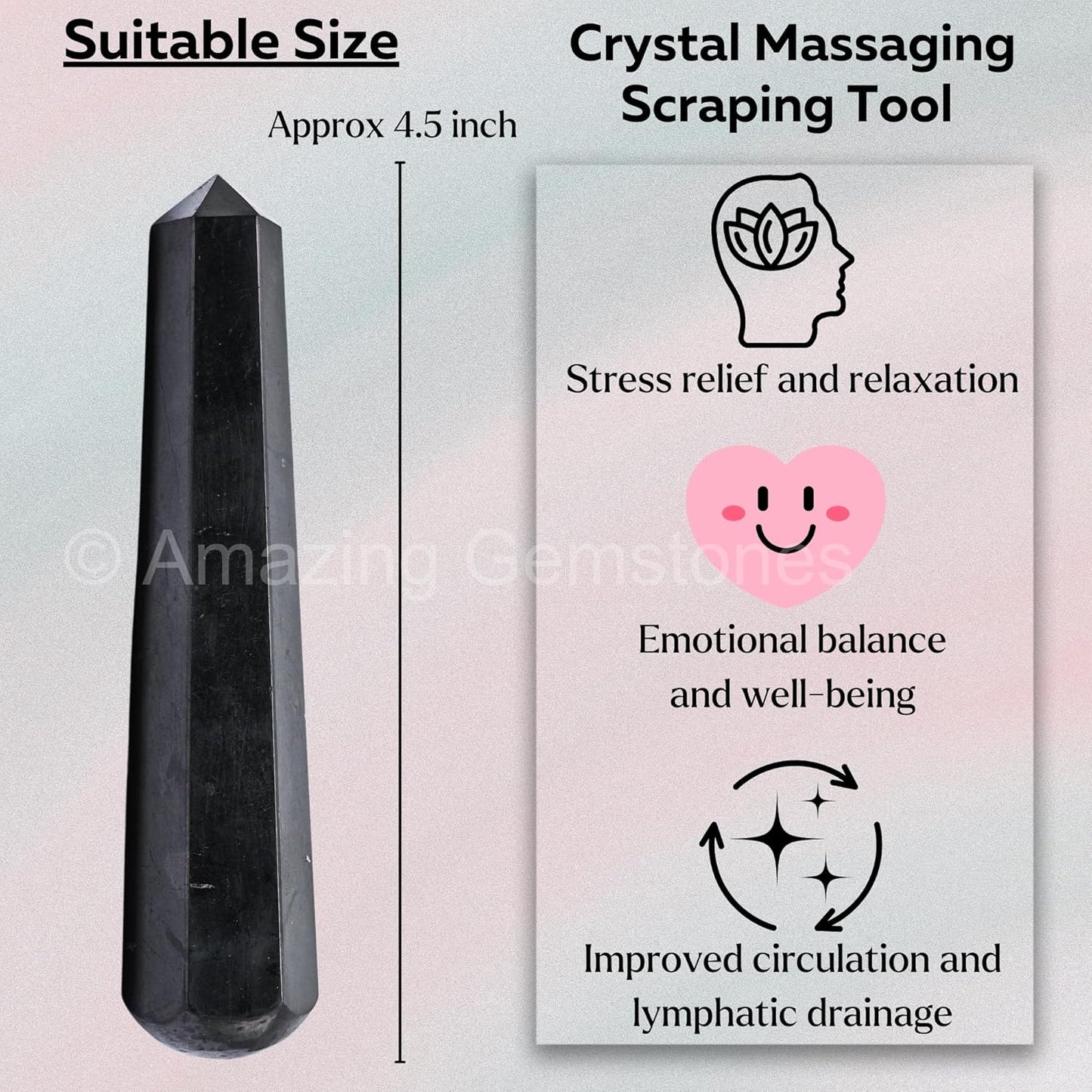 Amazing Gemstone Shungite Crystal Wand Massage Stick - Pelvic Wand Gua Sha for Adults - Crystals and Healing Stones Massage Wands for Adults Gifts (Pointed)