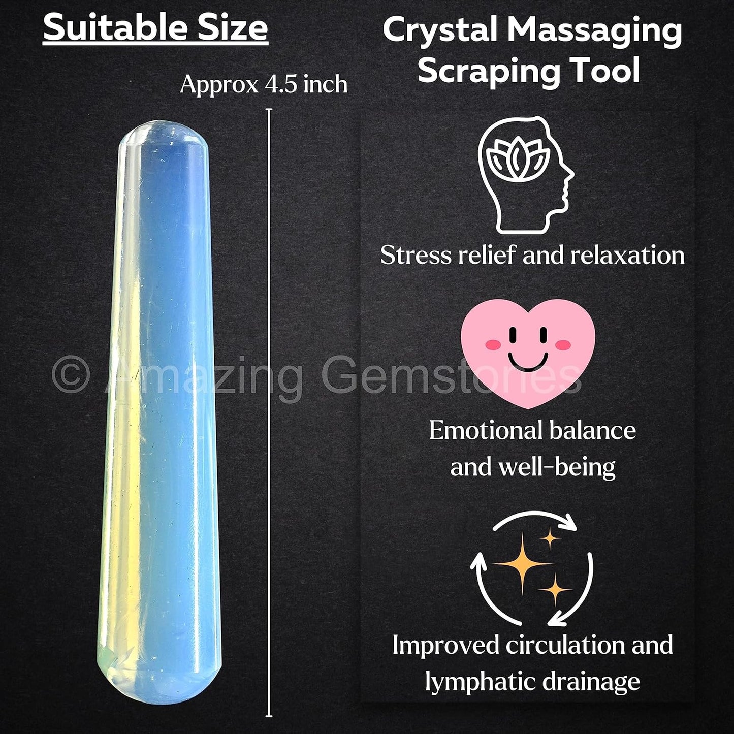 Amazing Gemstone Opalite Crystal Wand Massage Stick - Pelvic Wand Gua Sha for Adults - Crystals and Healing Stones Massage Wands for Adults Gifts (Smooth)