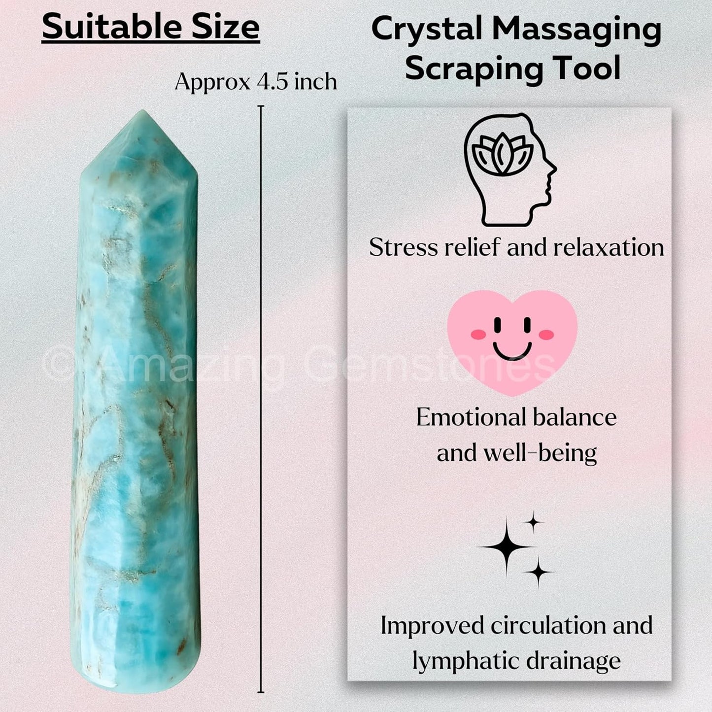 Amazing Gemstone Caribbean Calcite Crystal Wand Massage Stick - Pelvic Wand Gua Sha for Adults - Crystals and Healing Stones Massage Wands for Adults Gifts (Pointed)
