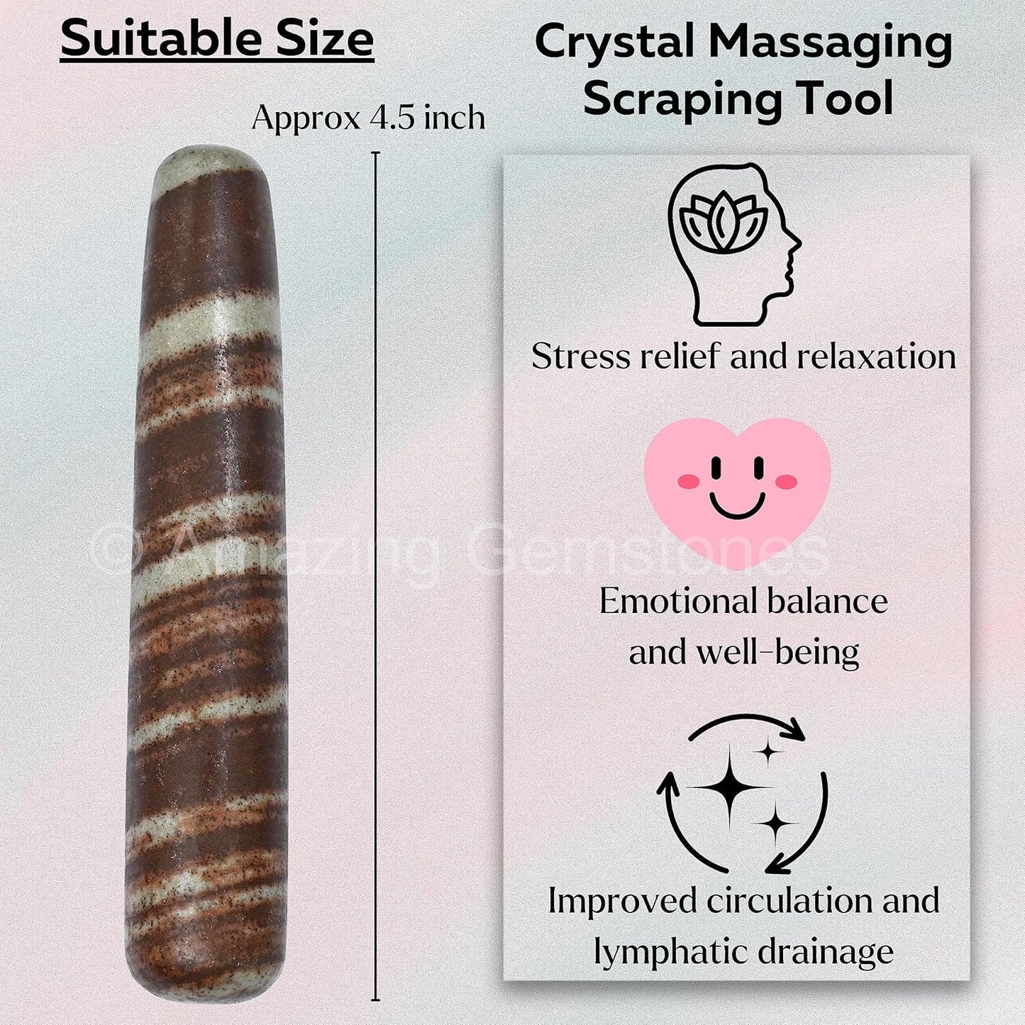 Amazing Gemstone Narmada Stone Crystal Wand Massage Stick - Pelvic Wand Gua Sha for Adults - Crystals and Healing Stones Massage Wands for Adults Gifts (Smooth)